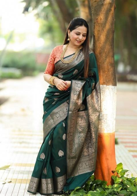 Green Jacquard Work Silk Saree Set