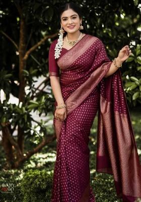 Deep Maroon Jacquard Work Silk Saree Set