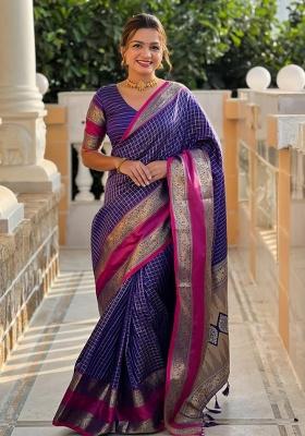 Purple Jacquard Work Silk Saree Set