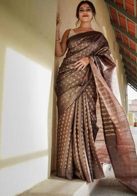 Brown Jacquard Work Silk Saree Set