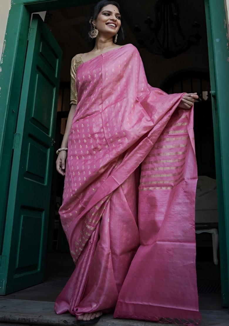 Pink Jacquard Work Silk Saree Set - Indya