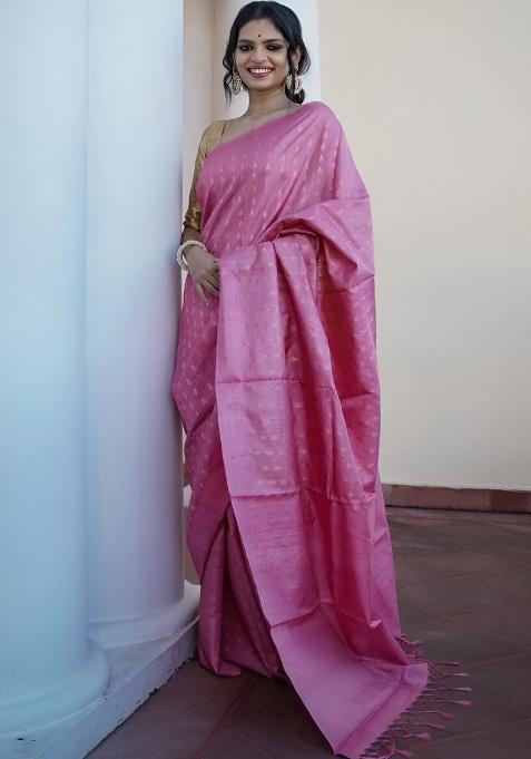 Pink Jacquard Work Silk Saree Set