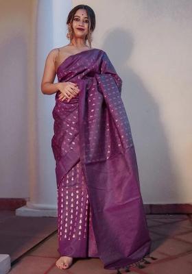 Wine Jacquard Work Silk Saree Set