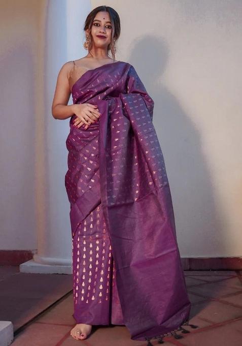 Wine Jacquard Work Silk Saree Set