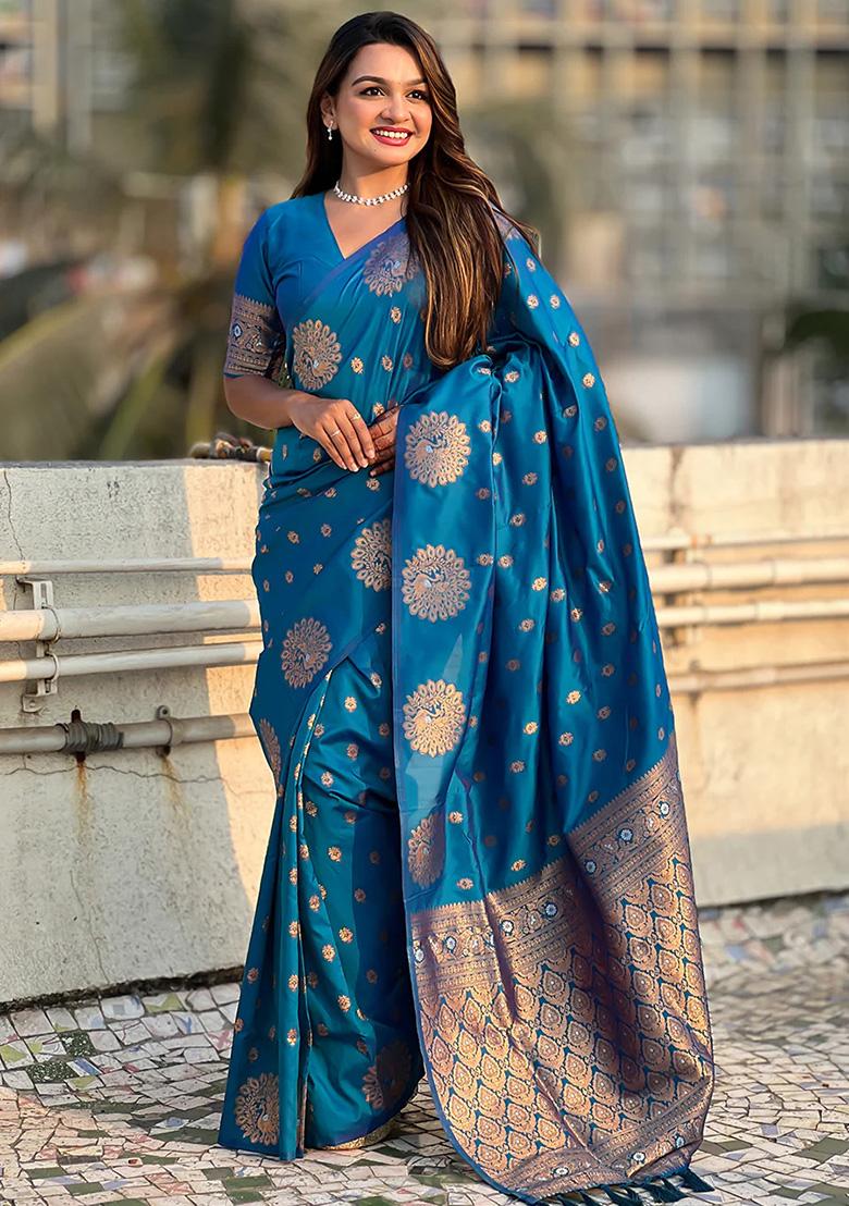 Rama Jacquard Work Silk Saree Set - Indya