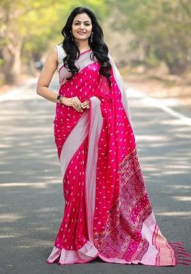 Rani Pink Jacquard Work Silk Saree Set