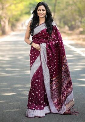 Wine Jacquard Work Silk Saree Set
