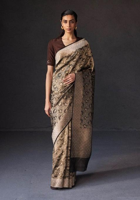 Black Jacquard Work Silk Saree Set