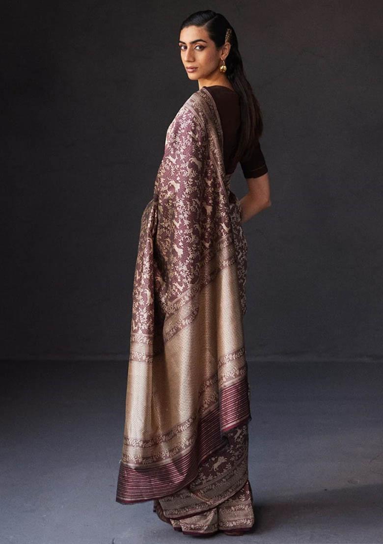 Maroon Jacquard Work Silk Saree Set - Indya