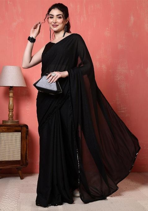 Black Printed Cotton Saree