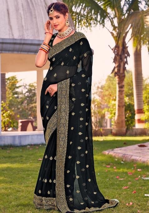 Black Zari Work Georgette Saree Set