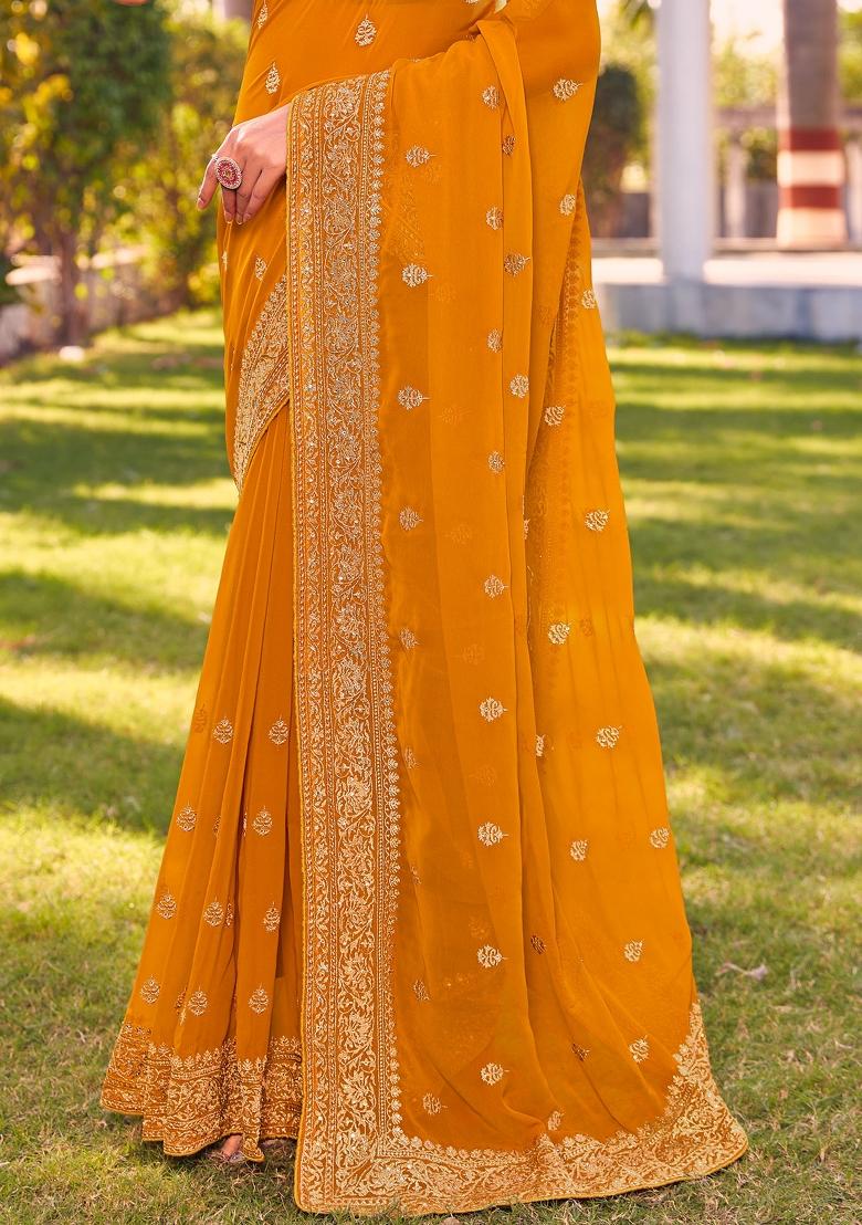 Mustrad Zari Work Georgette Saree Set - Indya