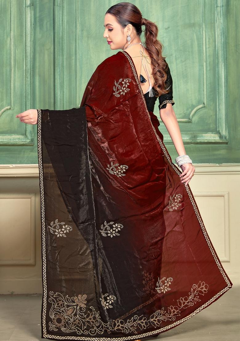 Maroon Zari Work Silk Saree Set - Indya