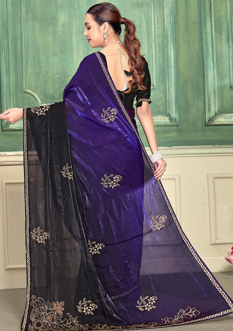Purple Zari Work Silk Saree Set - Indya