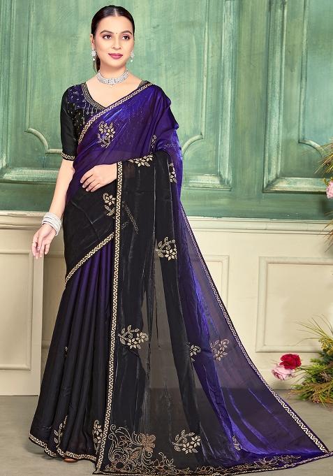 Purple Zari Work Silk Saree Set