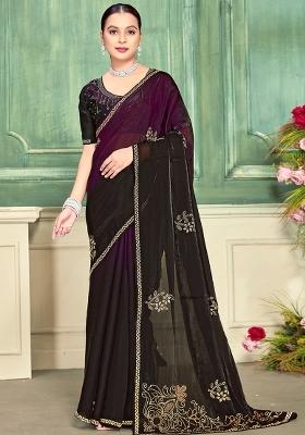 Wine Zari Work Silk Saree Set