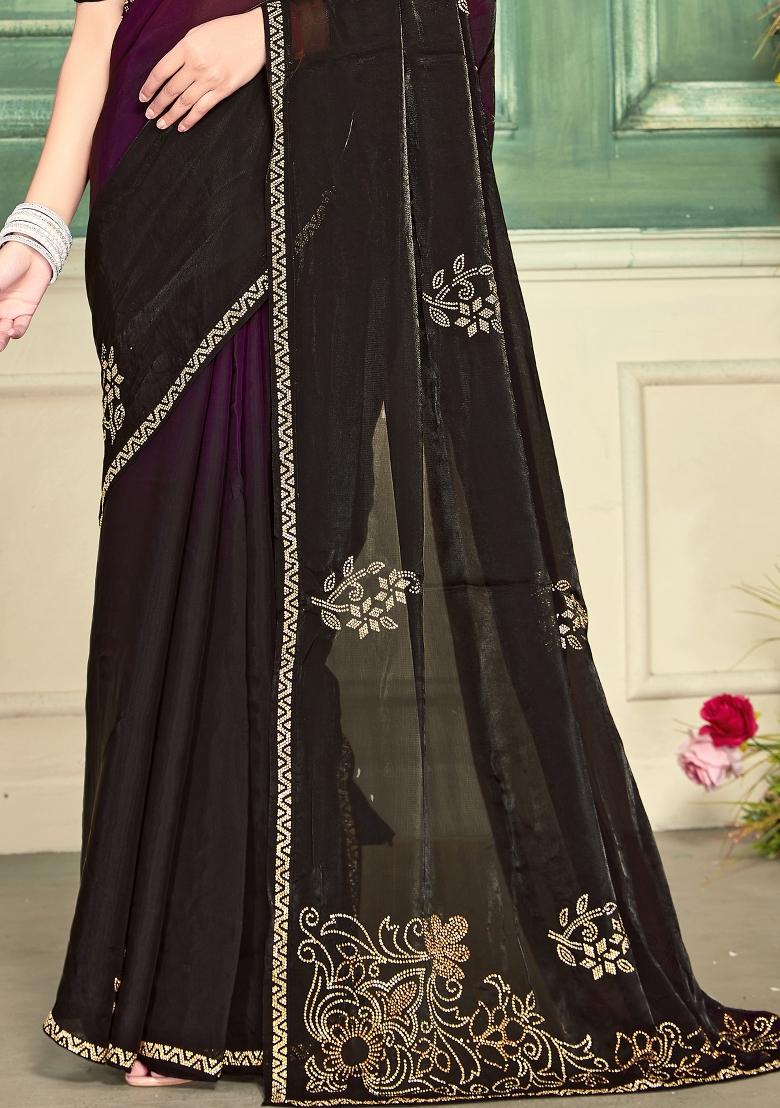 Wine Zari Work Silk Saree Set - Indya