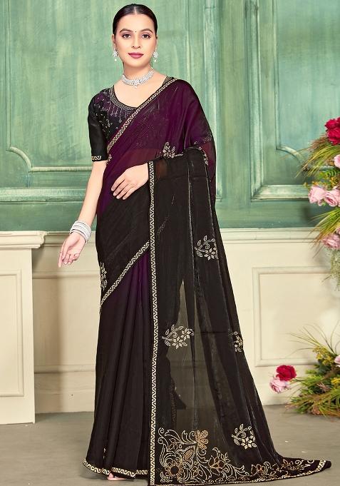 Wine Zari Work Silk Saree Set