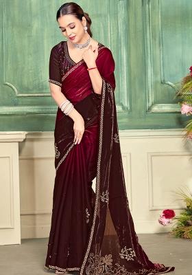 Magenta Zari Work Silk Saree Set
