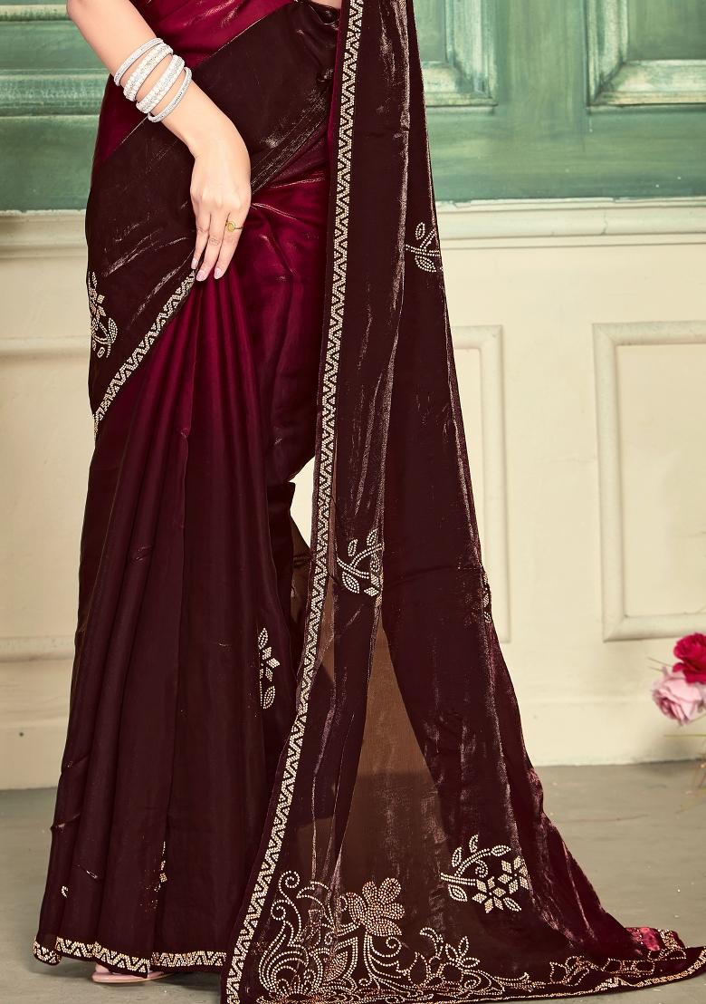 Magenta Zari Work Silk Saree Set - Indya