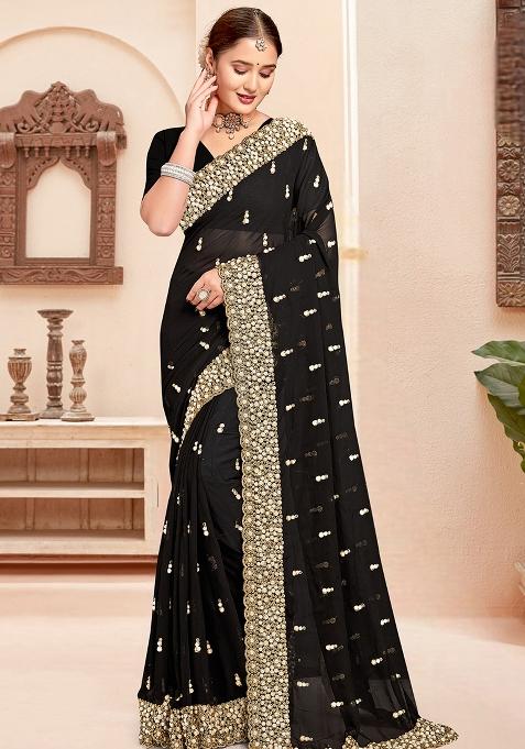 Black Zari Work Georgette Saree Set