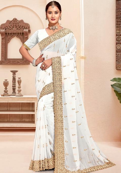 White Zari Work Georgette Saree Set