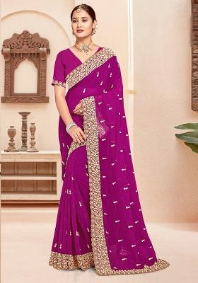 Wine Zari Work Georgette Saree Set