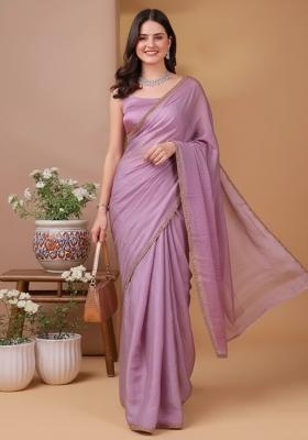 Purple Lace Work Shimmer Saree