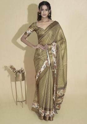 Multicolor Printed Polyester Saree Set