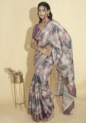 Multicolor Printed Polyester Saree Set