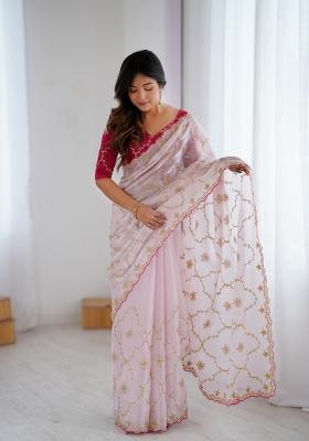 Blush Pink Thread And Sequins Work Jimmy Choo Saree Set