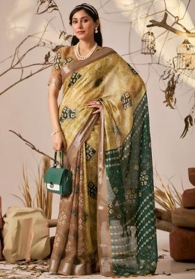 Mustard Printed Cotton Saree Set