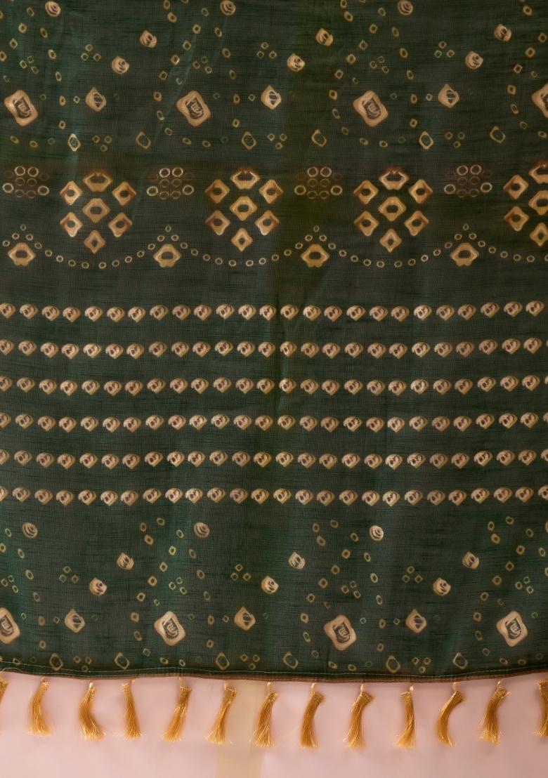 Mustard Printed Cotton Saree Set - Indya