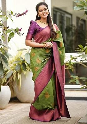 Green Jacquard Silk Saree Set