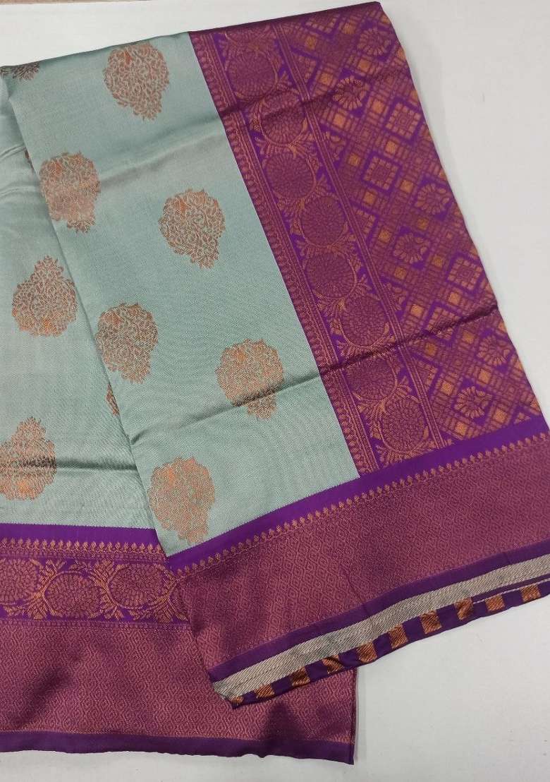 Light Blue Jacquard Silk Blend Saree Set for Diwali and Festive Wear - Indya