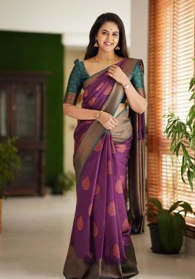 Wine Jacquard Silk Saree Set