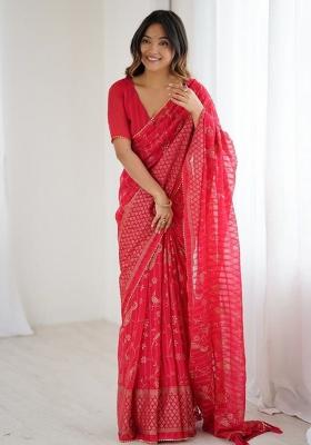 Red Foil Work Georgette Saree Set