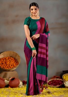 Multi Solid Cotton Saree Set