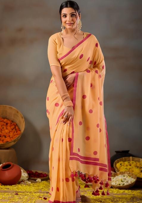 Yellow Solid Cotton Saree Set