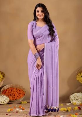 Lavender Solid Cotton Saree Set