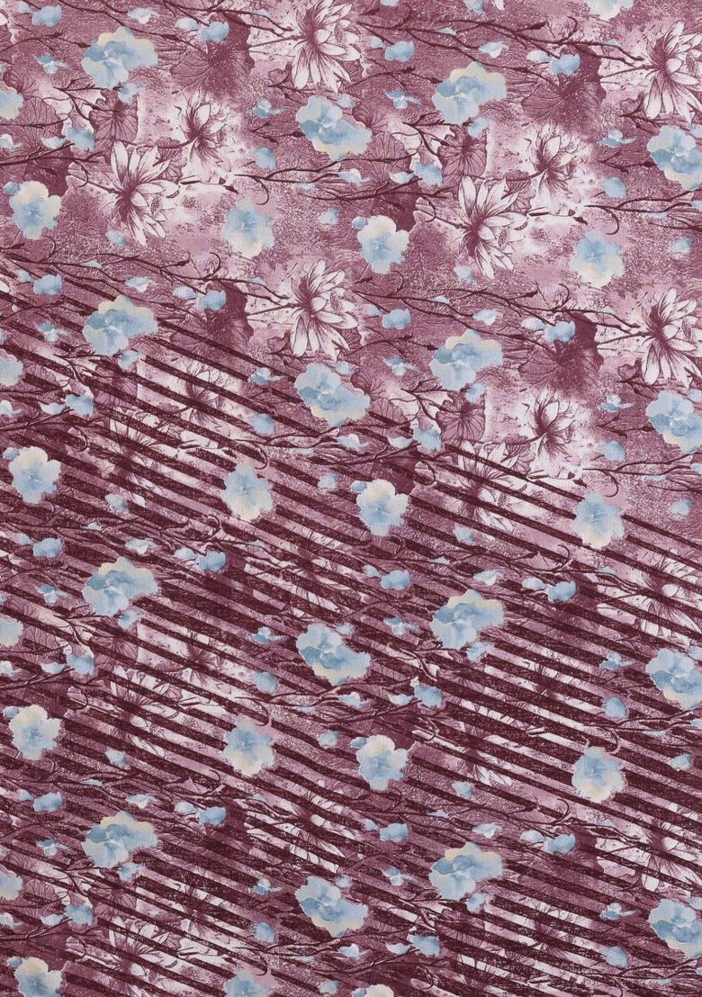 Purple Printed Satin Saree Set - Indya