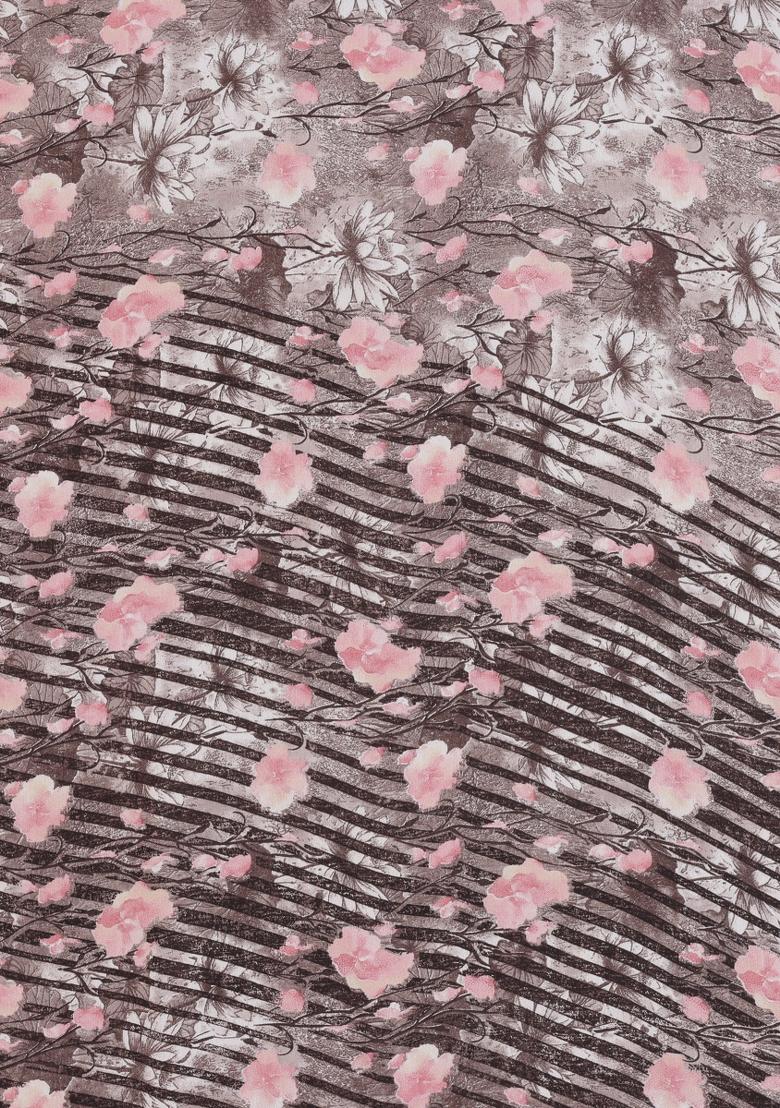 Brown Printed Satin Saree Set - Indya