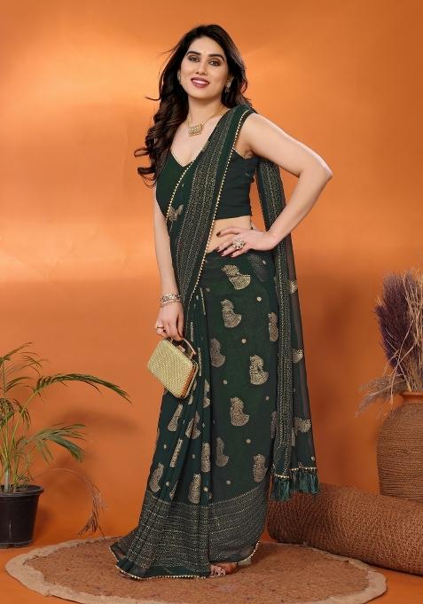 Seagreen Printed Silk Saree Set