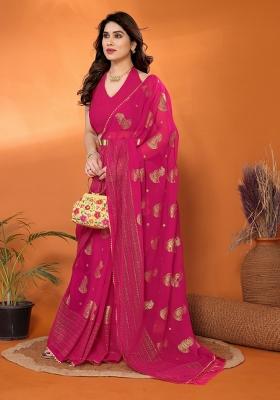 Pink Printed Silk Saree Set