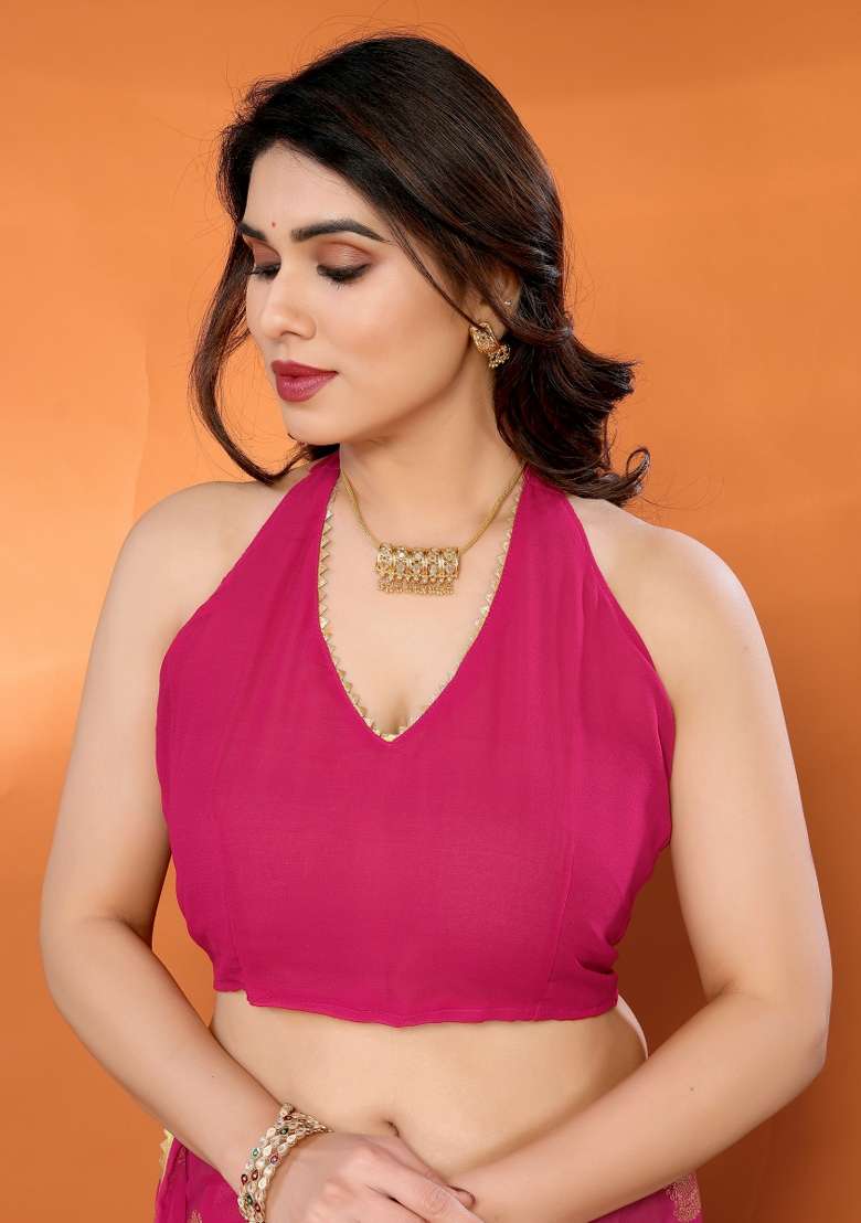 Pink Georgette Blend Saree Set with Printed for Diwali | Wedding & Festive Wear - Indya
