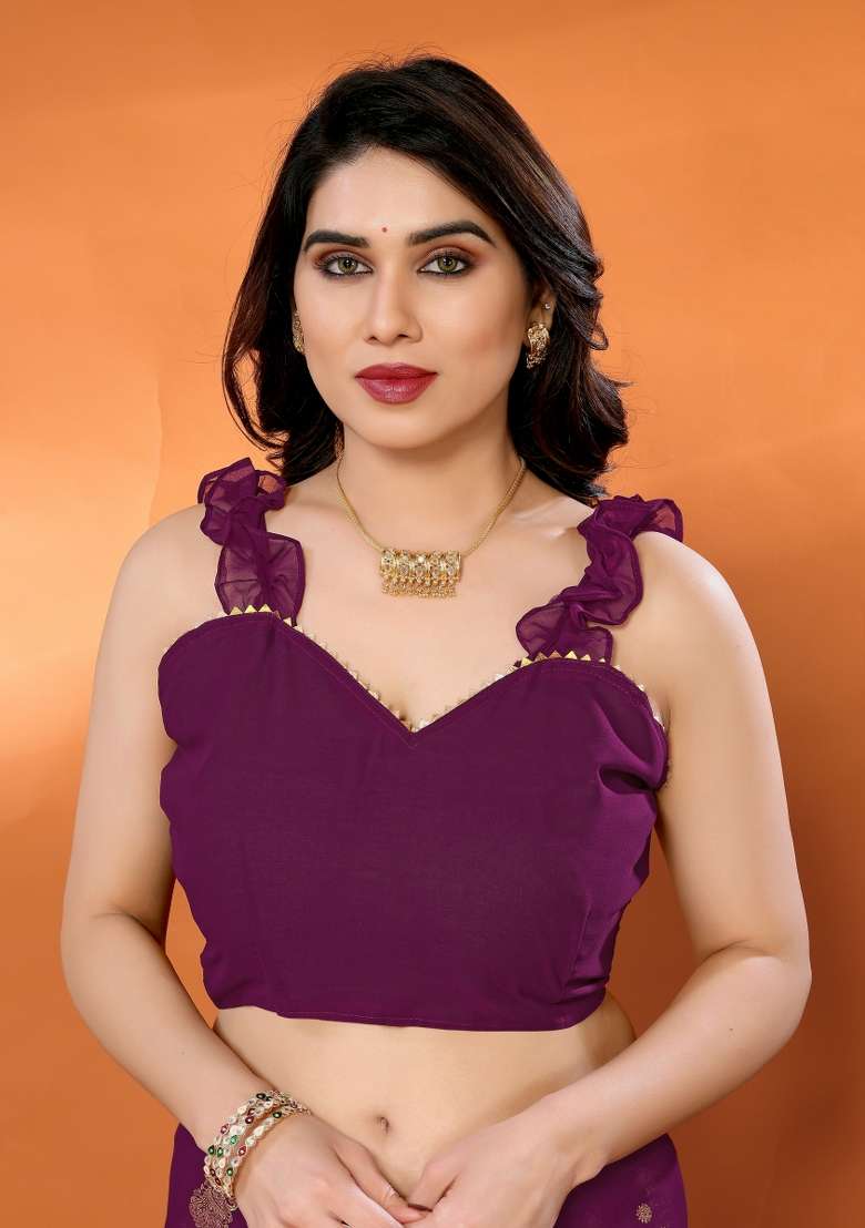 Purple Georgette Blend Saree Set with Printed for Diwali | Wedding & Festive Wear - Indya