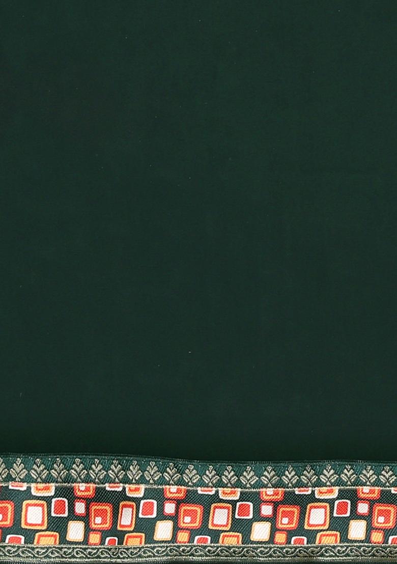 Seagreen Solid Silk Saree Set - Indya