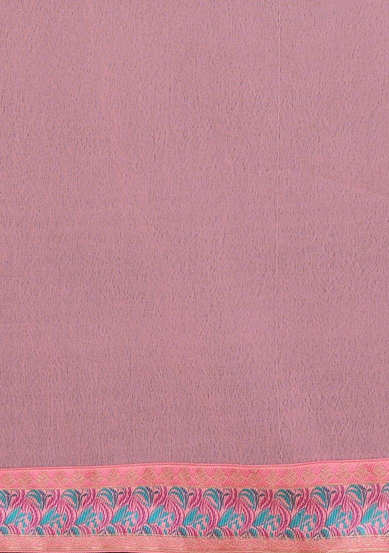 Pink Solid Silk Saree Set - Indya