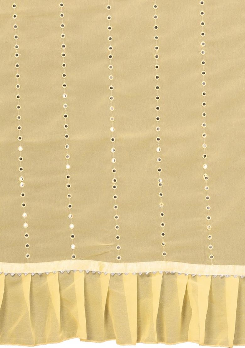 Cream Mirror Work Silk Saree Set - Indya