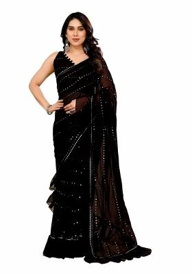 Black Mirror Work Silk Saree Set